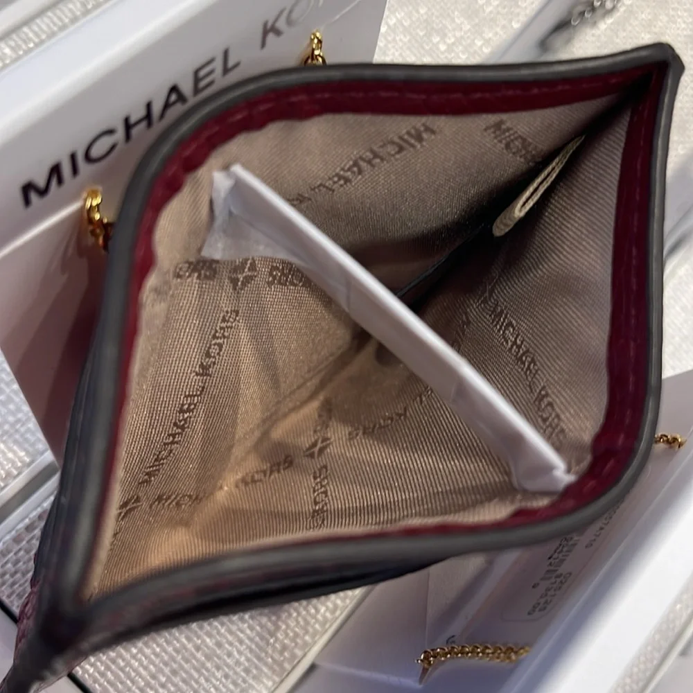 MICHAEL KORS Reed Large Pebbled Leather Card Holder Case Dark Cherry  NWT